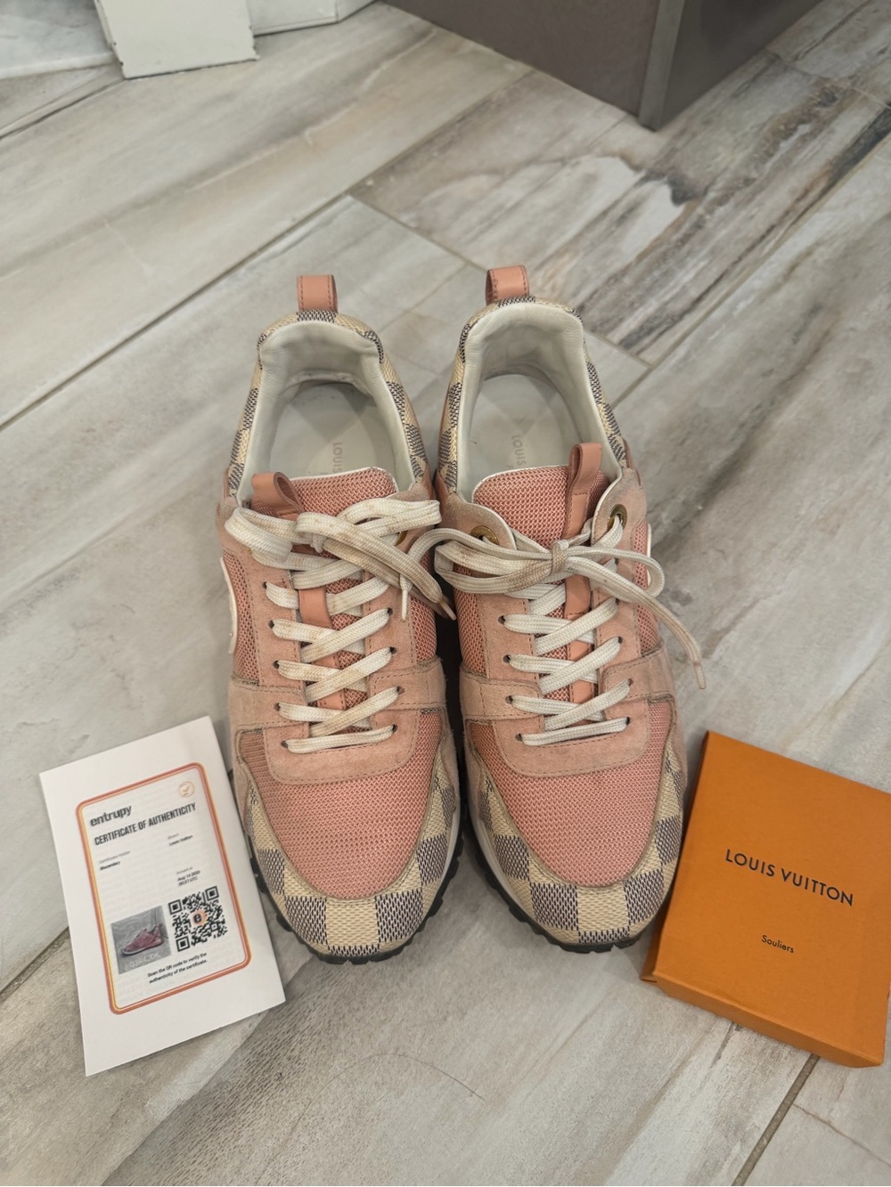 Louis Vuitton Pink Damier Run Away Sneakers
